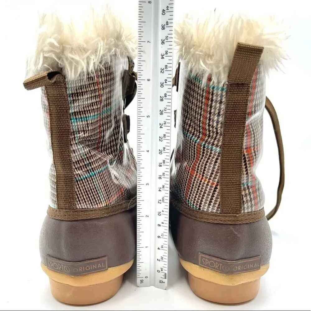Sporto style kim4451902 women brown Plaid faux fur Lined Waterproof Duck Boots 8
